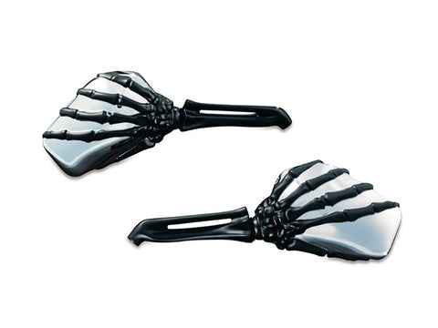 Skeleton Hand Mirrors - Black Stems & Chrome Mirror Heads - Bobber Daves Custom Cycles