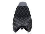 Step Up LS Dual Seat (White). Dyna 2006-17. - Bobber Daves Custom Cycles