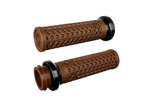 Vans Signature Lock-On Handgrips - Brown/Black. Fits Indian Touring 2018up. - Bobber Daves Custom Cycles