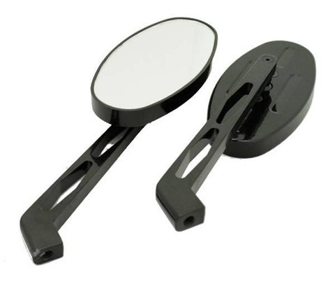 Black Classic Oval Billet Mirrors - Long Stem for H-D - Bobber Daves Custom Cycles