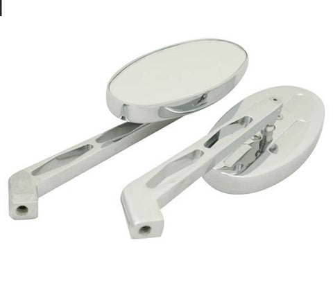 Chrome Classic Oval Billet Mirrors - Long Stem for H-D - Bobber Daves Custom Cycles