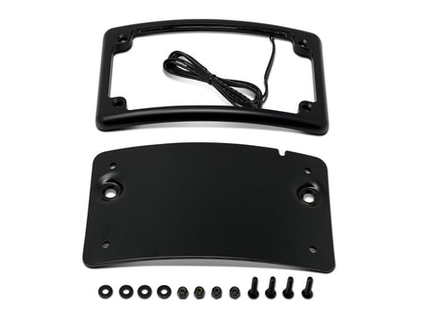 Curved Low Profile Number Plate Frame with LED Illumination - Black. - Bobber Daves Custom Cycles