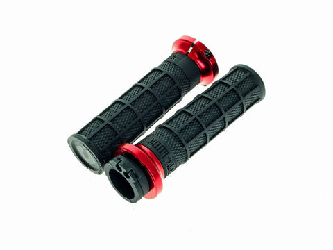 Hart-Luck Full Waffle Lock-On Handgrips - Red. Fits H-D with Throttle Cable. - Bobber Daves Custom Cycles