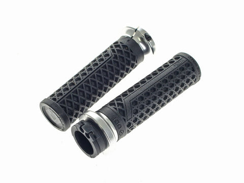 Hart-Luck Full Waffle Lock-On Handgrips - Silver. Fits H-D with Throttle Cable. - Bobber Daves Custom Cycles
