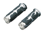 ISO Flame Handgrips - Chrome. Fits Victory, Kawasaki, Yamaha & Suzuki. - Bobber Daves Custom Cycles