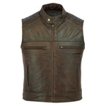 Johnny Reb Botany Vintage Leather Vest -Brown - Bobber Daves Custom Cycles