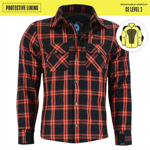 Johnny Reb Nullabor Protective Shirt with Kevlar Lining - Black/Orange Plaid - Bobber Daves Custom Cycles