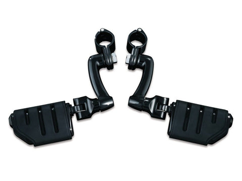 Longhorn Offset Highway Footpegs with Trident Dually Pegs, 1-1/4in. Magnum Quick Clamps - Black - Bobber Daves Custom Cycles
