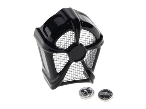 Mach 2 Horn Cover with Chrome Mesh - Black. Fits H-D 1992up with Stock Cowbell Horn # 69060-90 & Replaces the Stock Waterfall Horn Cover # 69012-93. - Bobber Daves Custom Cycles
