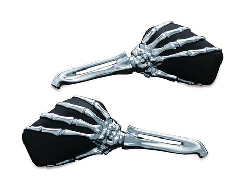 Skeleton Hand Mirrors - Chrome Stems & Black Mirror Heads - Bobber Daves Custom Cycles
