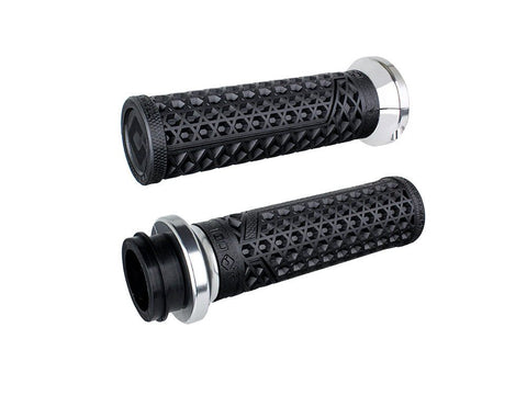 Vans Signature Lock-On Handgrips - Black/Silver. Fits H-D 2008up with Throttle-by-Wire. - Bobber Daves Custom Cycles