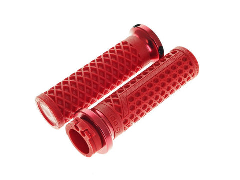 Vans Signature Lock-On Handgrips - Red/Red. Fits H-D with Throttle Cable. - Bobber Daves Custom Cycles